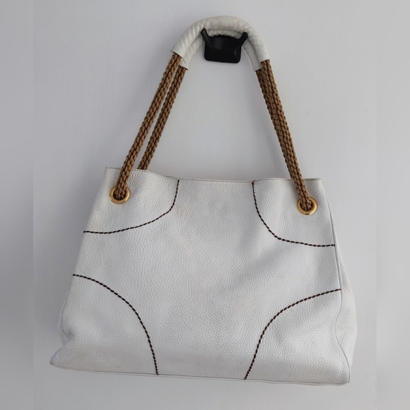 Plinio Visona White Italian Tote Bag with Tan Handles. Pre-owned. - Picture 2 of 12